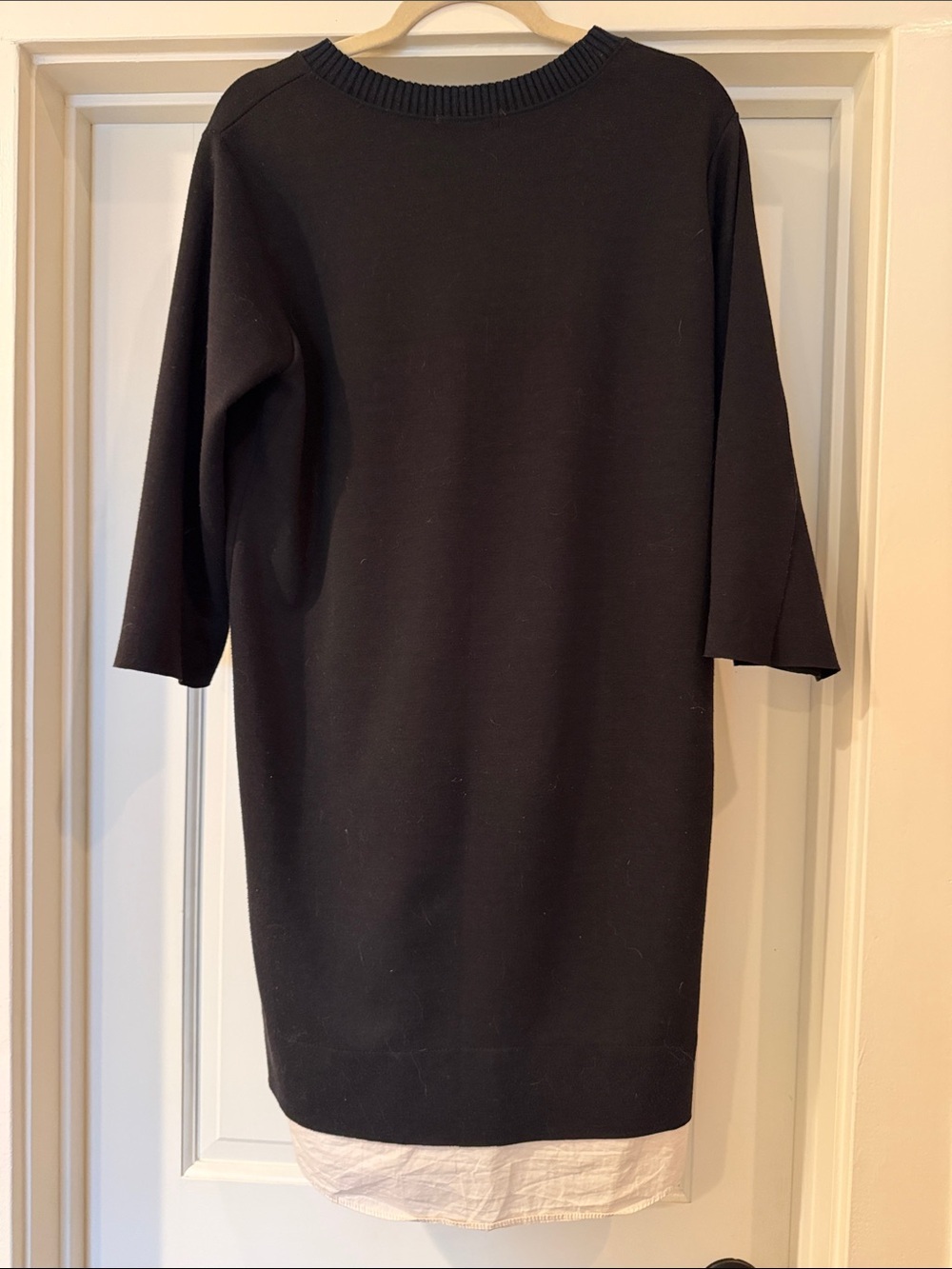 Ami Black Ribbed-Neck Black Crew Sweater Dress with White Accent at the Hem - Picture 5 of 10